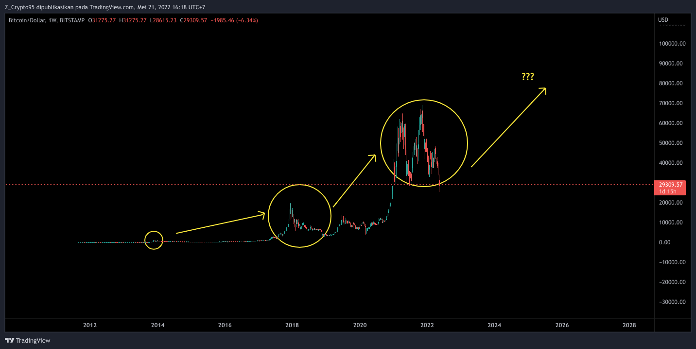 Bitcoin price chart showing cycles